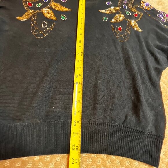 VTG 80/90s Sequin Sweater SZ M Metallic Embroidered Granny Black Paisley Dolman - Picture 8 of 13